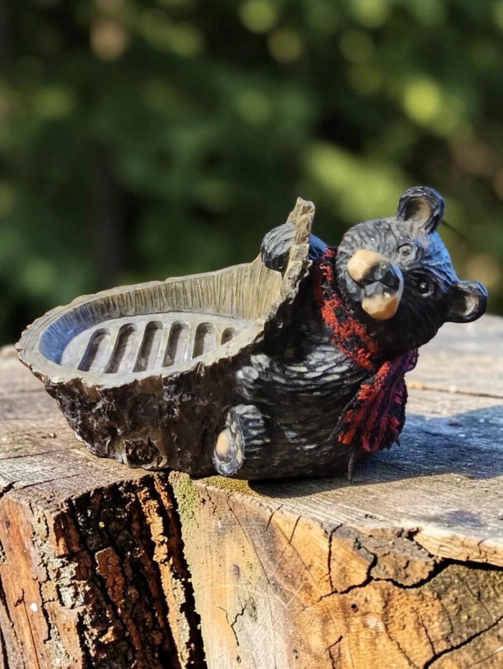 Vtg 2004 Young's Inc Northwood Black Bear Soap Dish Red Black Scarfapprox. 7.25"